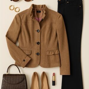 J. Crew Wool Ruffled Tan Coat.